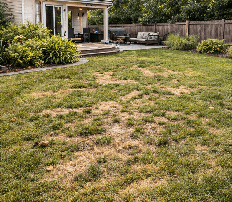 Multi-dog yard on a weekly plan before cleanup